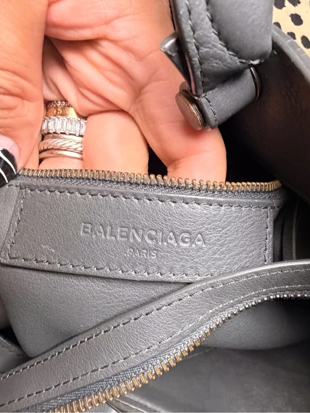 BALENCIAGA Veau Soyeux Perforated Blackout Hardware City Gris Fossile